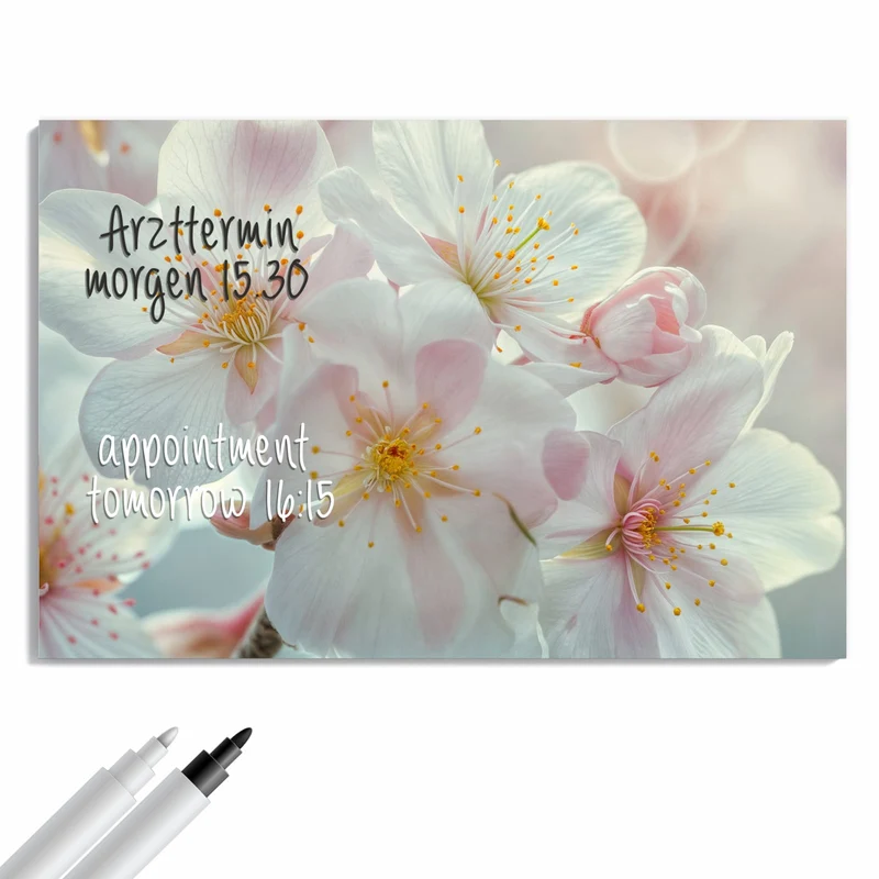 Metall Magnettafel - Weiße Frühlingsblüten