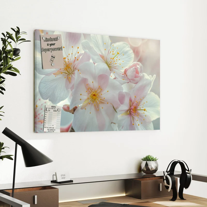 Metall Magnettafel - Weiße Frühlingsblüten