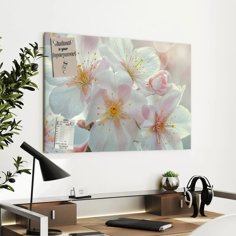 Metall Magnettafel - Weiße Frühlingsblüten