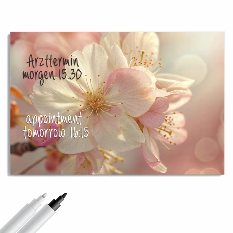 Metall Magnettafel - Rosa Frühlingsblüten