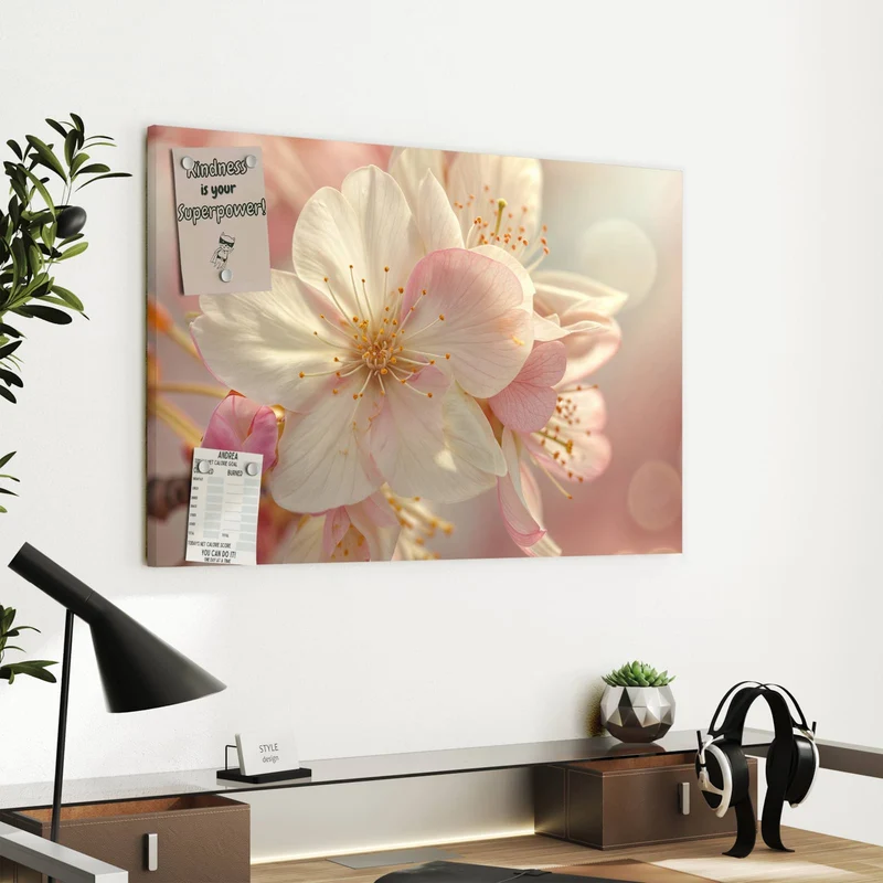 Metall Magnettafel - Rosa Frühlingsblüten