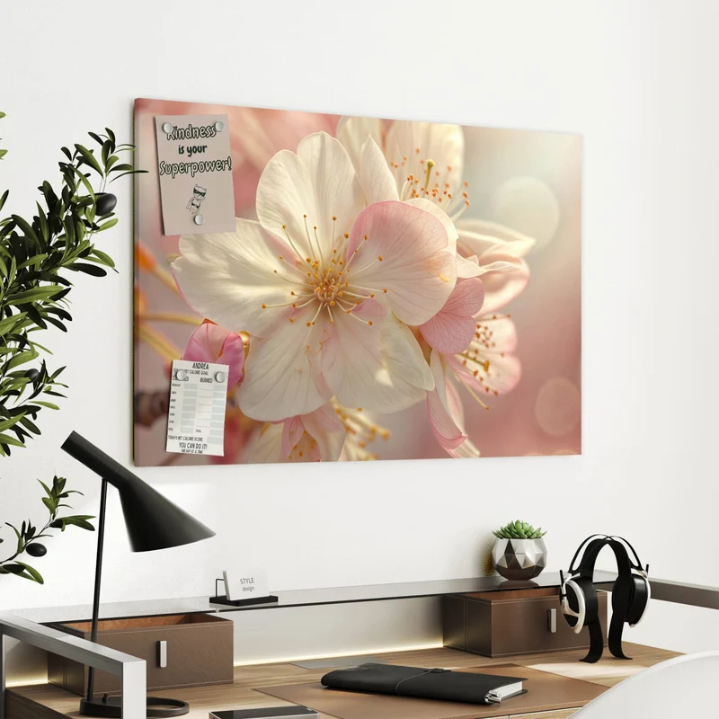 Metall Magnettafel - Rosa Frühlingsblüten