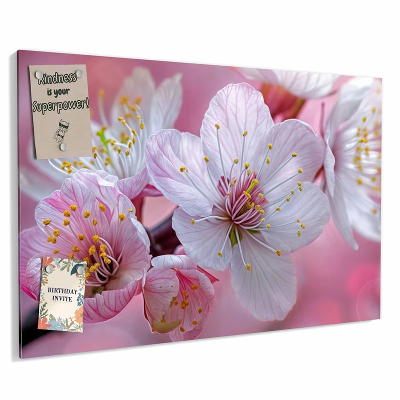 Metall Magnettafel - Rosa Blüten am Zweig