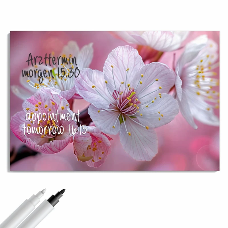 Metall Magnettafel - Rosa Blüten am Zweig