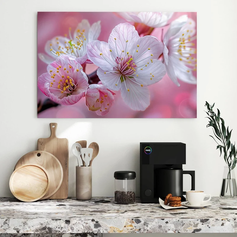 Metall Magnettafel - Rosa Blüten am Zweig