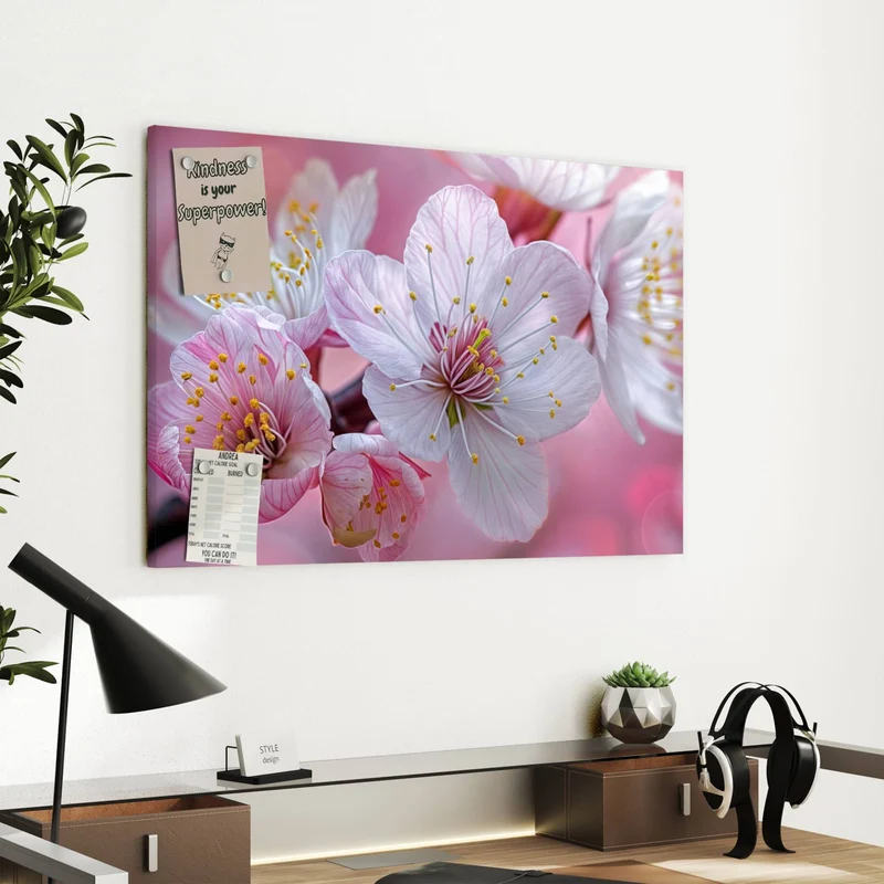 Metall Magnettafel - Rosa Blüten am Zweig