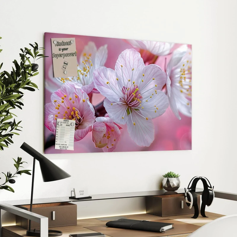 Metall Magnettafel - Rosa Blüten am Zweig