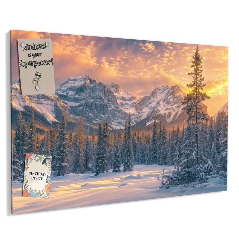 Metall Magnettafel - Winterwald vor Bergen