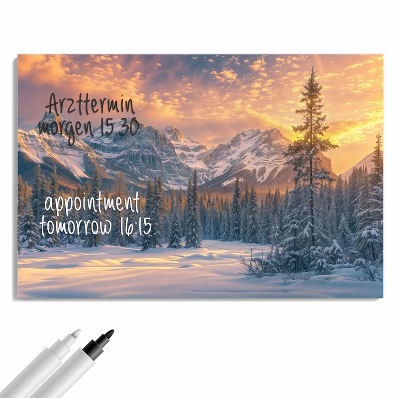 Metall Magnettafel - Winterwald vor Bergen