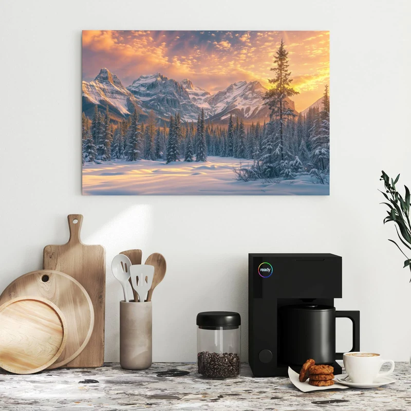 Metall Magnettafel - Winterwald vor Bergen