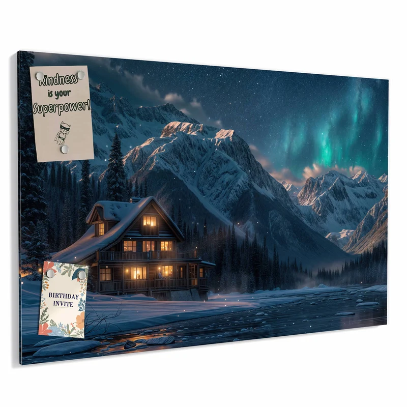 Metall Magnettafel - Berghütte im Winter