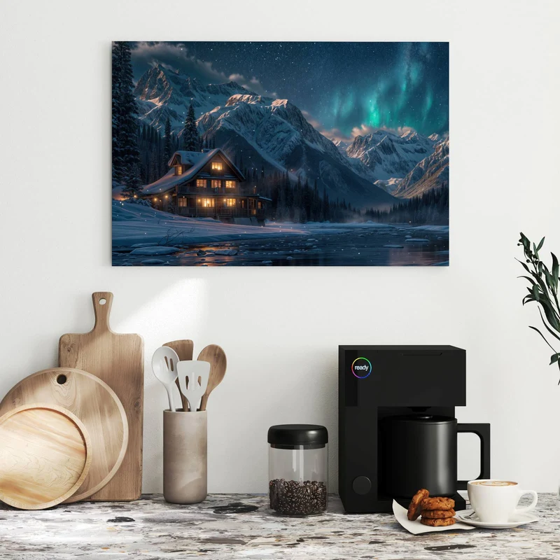 Metall Magnettafel - Berghütte im Winter