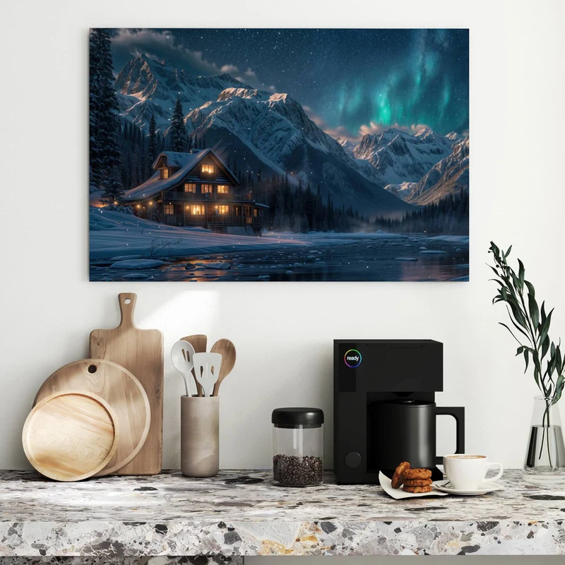 Metall Magnettafel - Berghütte im Winter