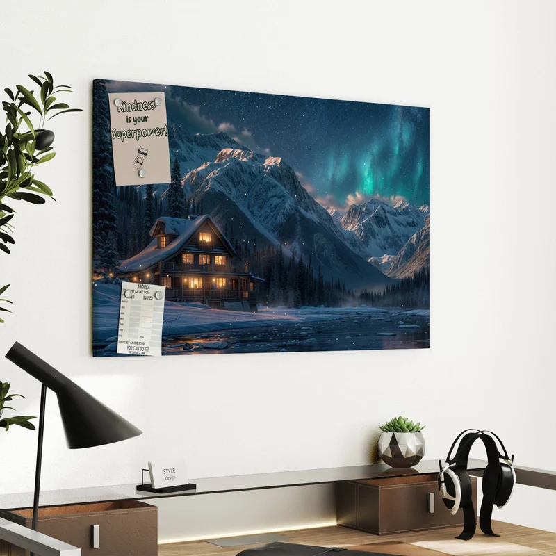 Metall Magnettafel - Berghütte im Winter