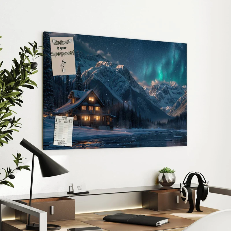 Metall Magnettafel - Berghütte im Winter