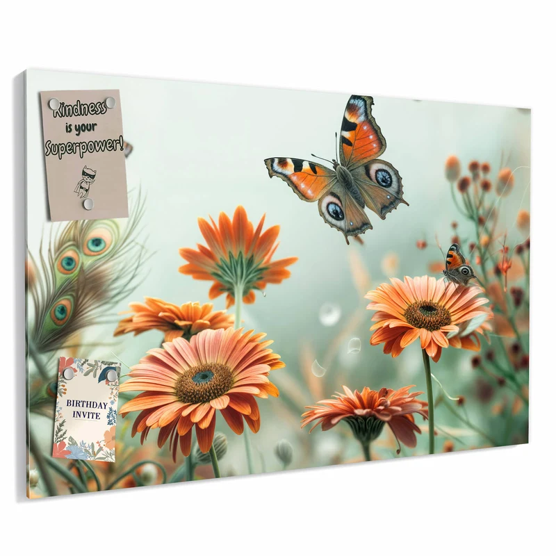 Metall Magnettafel - Falter und Gerbera