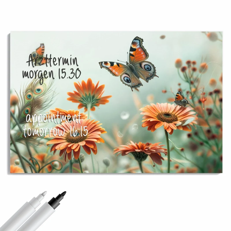 Metall Magnettafel - Falter und Gerbera