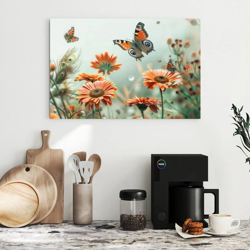 Metall Magnettafel - Falter und Gerbera