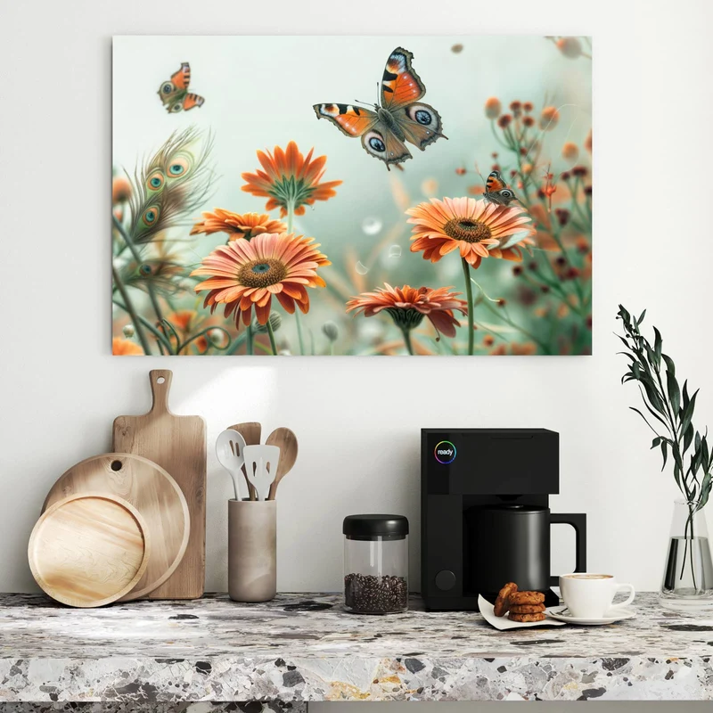Metall Magnettafel - Falter und Gerbera