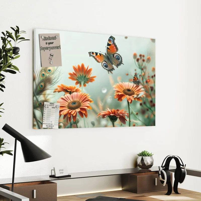 Metall Magnettafel - Falter und Gerbera