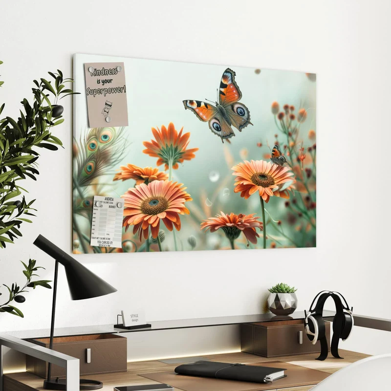 Metall Magnettafel - Falter und Gerbera
