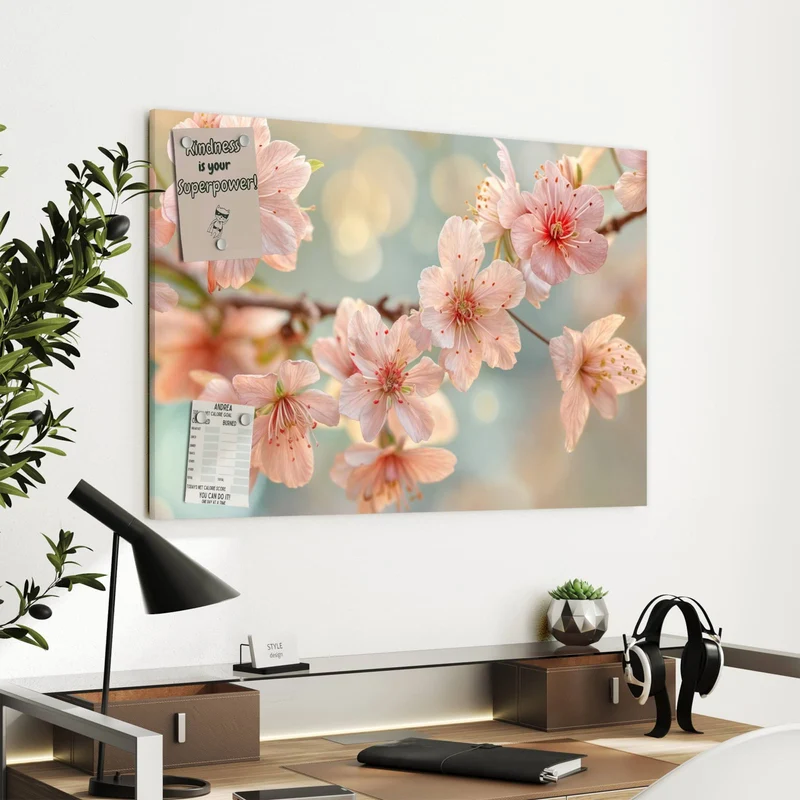 Metall Magnettafel - Kirschzweig in Blüte