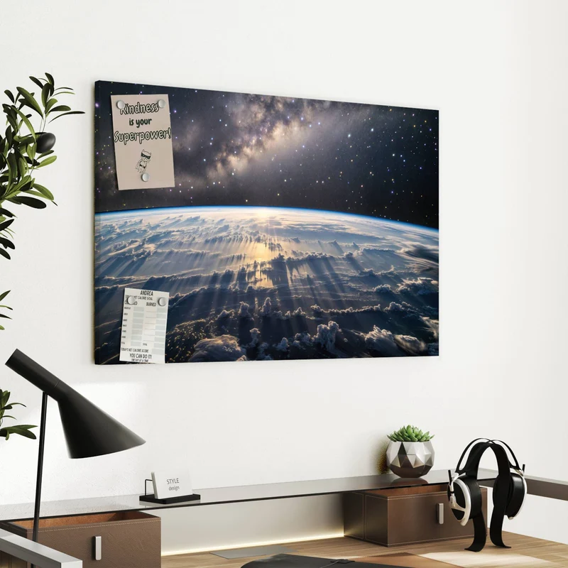 Metall Magnettafel - Erde und Milchstraße