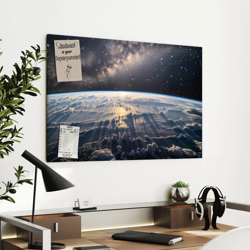Metall Magnettafel - Erde und Milchstraße