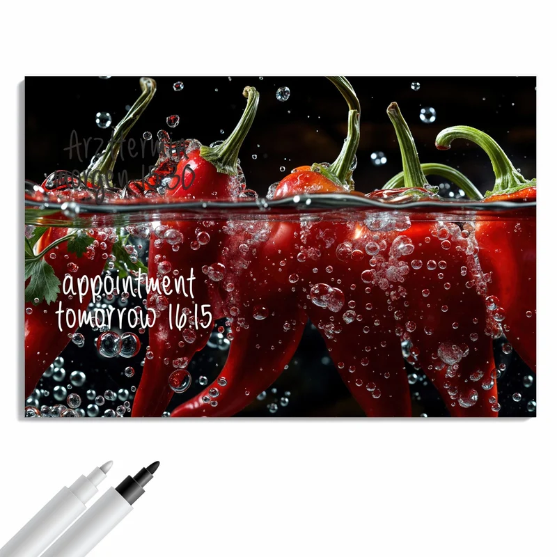Metall Magnettafel - Chilis mit Luftblasen