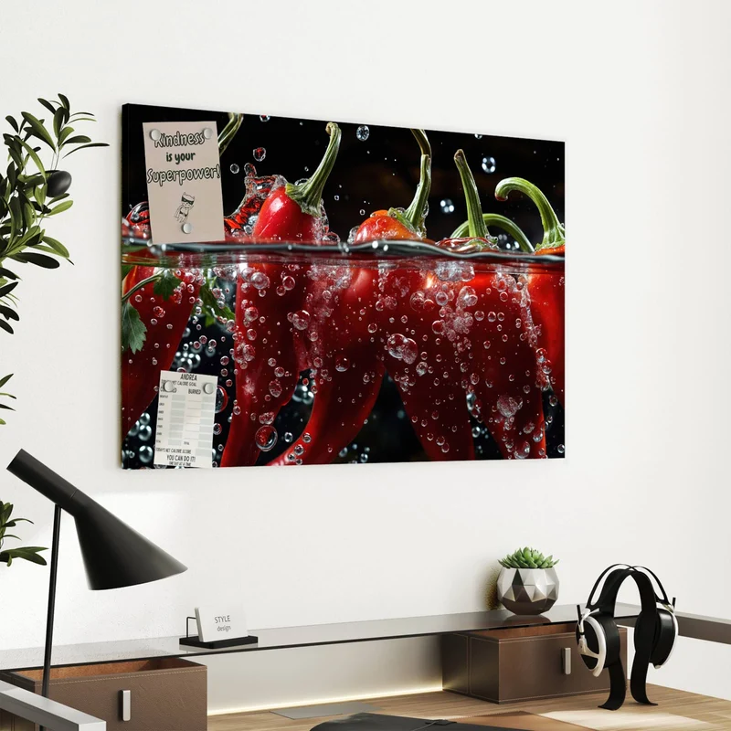 Metall Magnettafel - Chilis mit Luftblasen