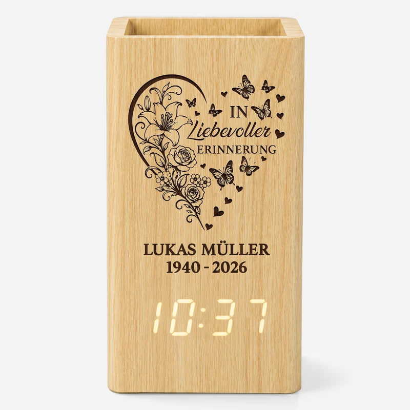 Für Immer In Unseren Herzen - Personalisierte Trauergeschenke | Stiftehalter Mit Uhr