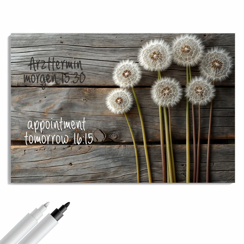 Metall Magnettafel - Pusteblumen auf Holz