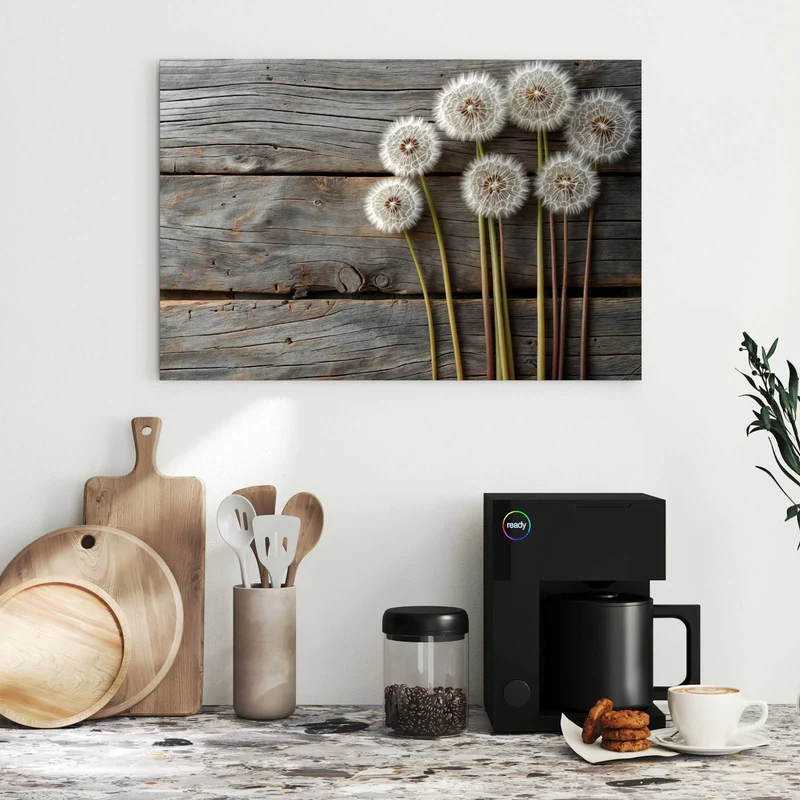 Metall Magnettafel - Pusteblumen auf Holz