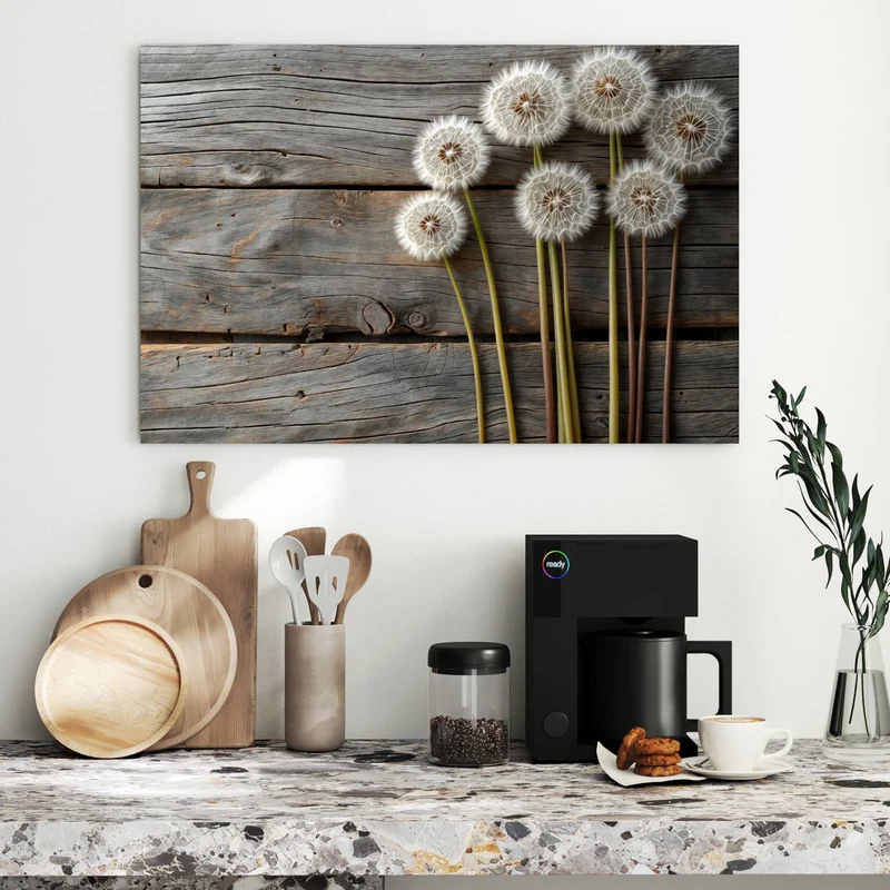 Metall Magnettafel - Pusteblumen auf Holz