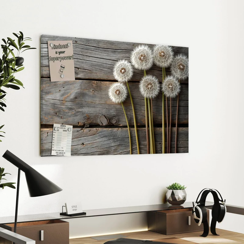 Metall Magnettafel - Pusteblumen auf Holz