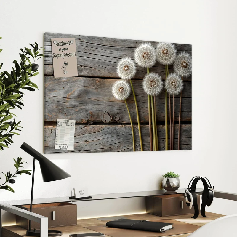 Metall Magnettafel - Pusteblumen auf Holz