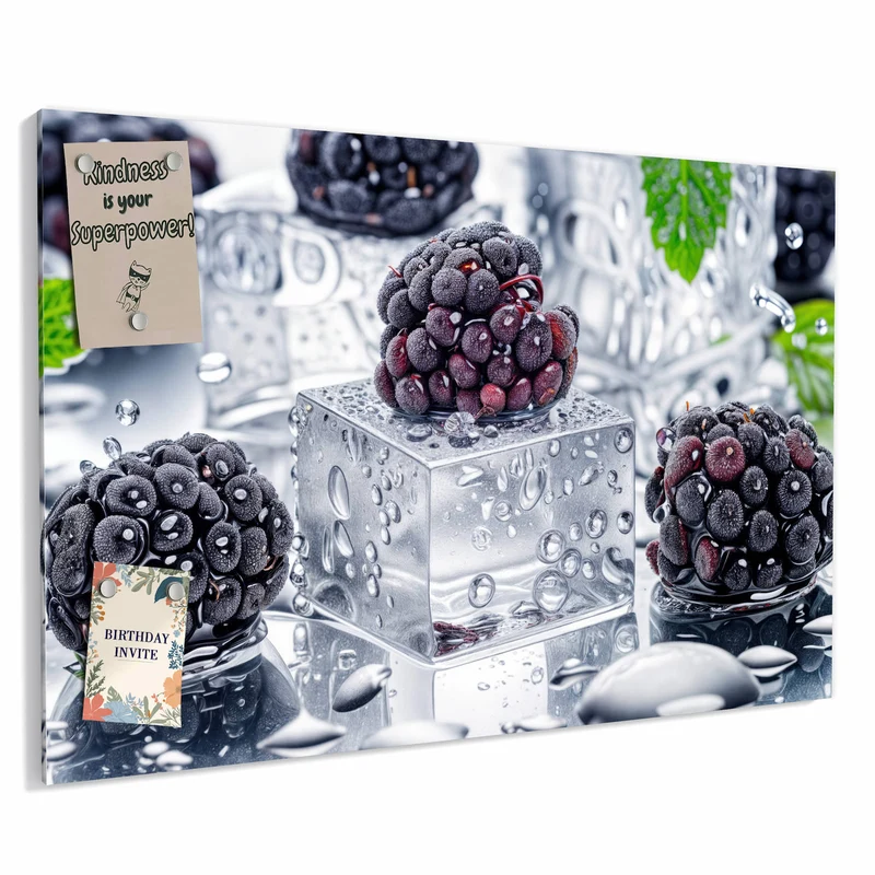 Metall Magnettafel - Brombeeren auf Eis
