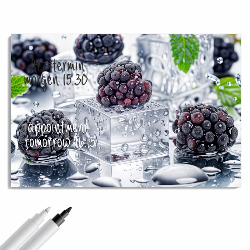 Metall Magnettafel - Brombeeren auf Eis