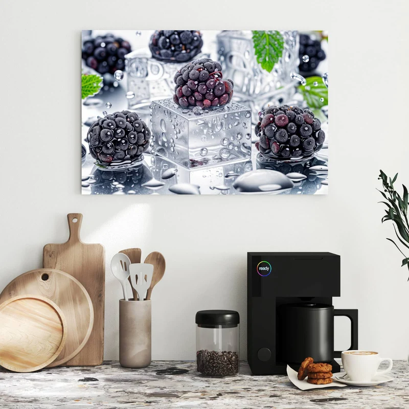 Metall Magnettafel - Brombeeren auf Eis