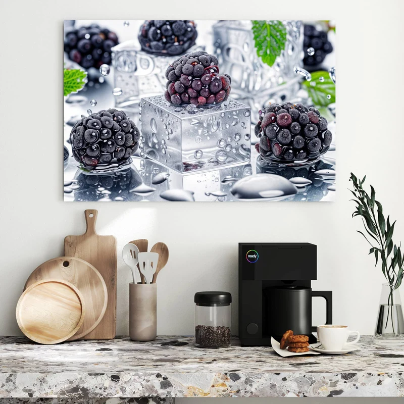 Metall Magnettafel - Brombeeren auf Eis