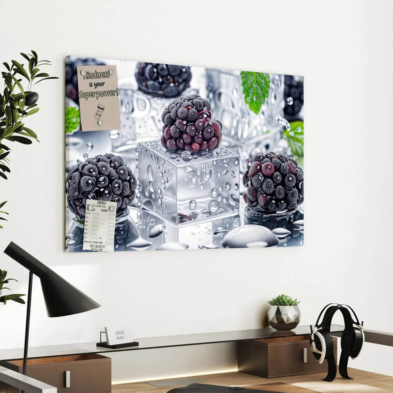 Metall Magnettafel - Brombeeren auf Eis