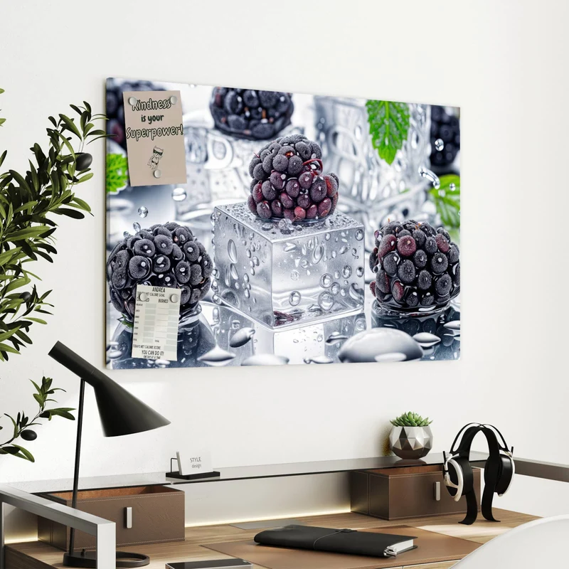 Metall Magnettafel - Brombeeren auf Eis