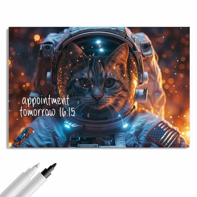 Metall Magnettafel - Katze im Raumanzug