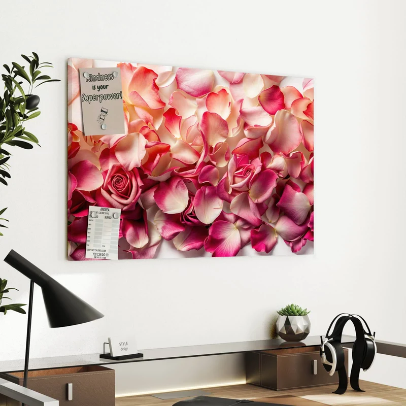 Metall Magnettafel - Rosenblüten in Pink