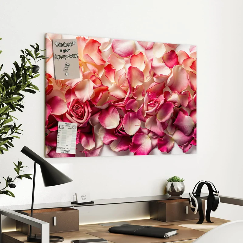 Metall Magnettafel - Rosenblüten in Pink