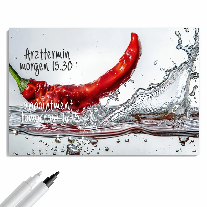 Metall Magnettafel - Chilischote im Spritzer