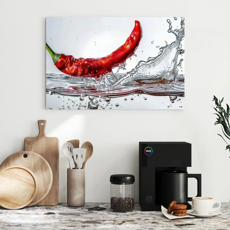 Metall Magnettafel - Chilischote im Spritzer