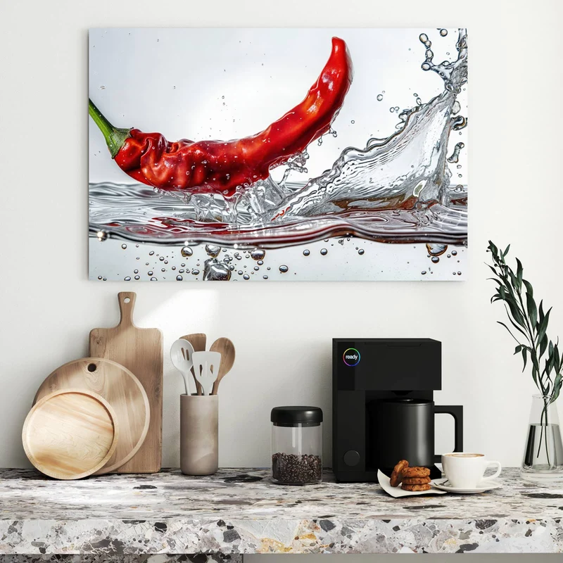 Metall Magnettafel - Chilischote im Spritzer