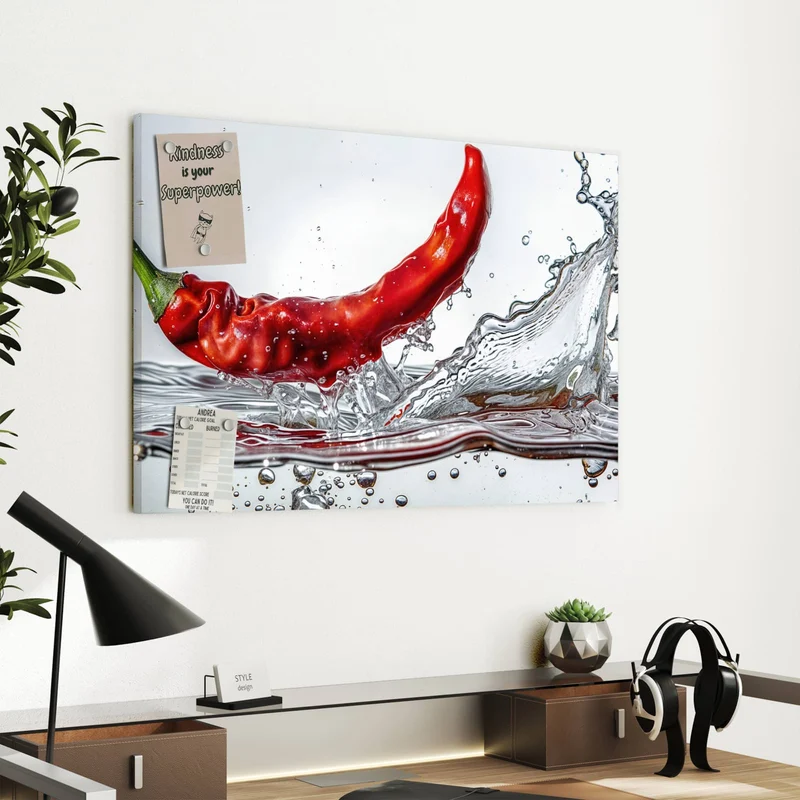 Metall Magnettafel - Chilischote im Spritzer