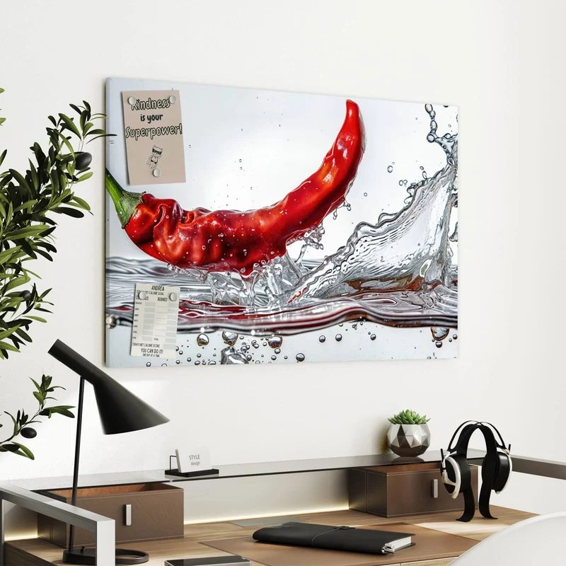 Metall Magnettafel - Chilischote im Spritzer